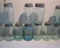 Blue Mason jars with Zinc lids many uncommon brands