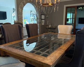 Custom made table from a French door with Arhaus chairs