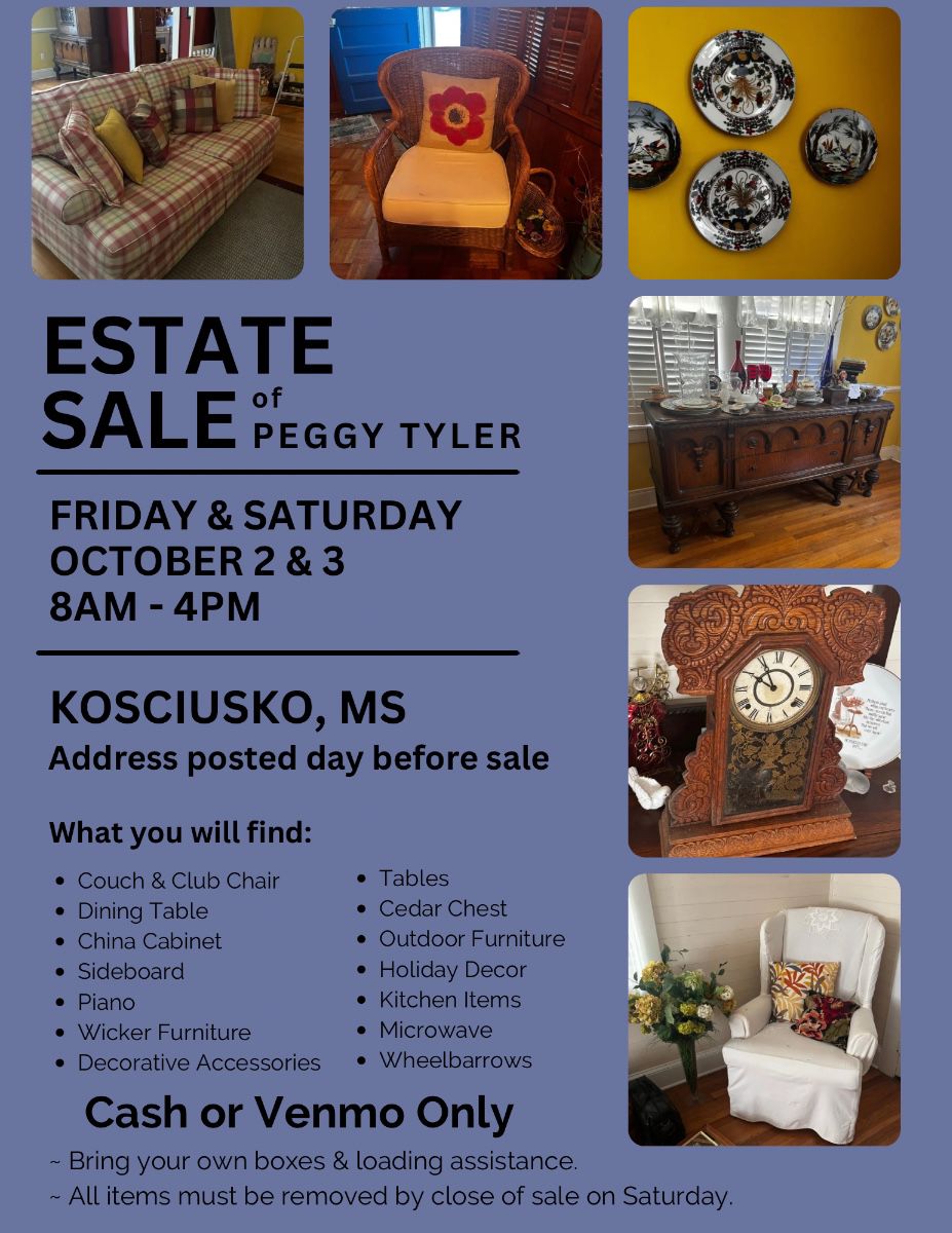 Peggy Tyler Living Estate Sale  NO Address
