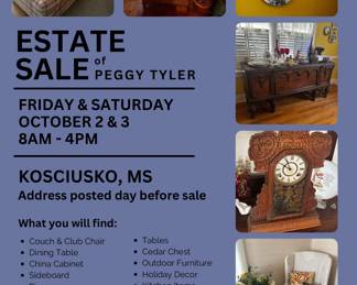 Peggy Tyler Living Estate Sale  NO Address