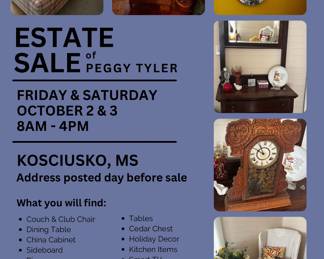 Peggy Tyler Living Estate Sale  NO Address