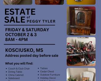 Peggy Tyler Living Estate Sale  NO Address