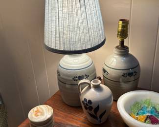  salt-glazed stoneware table lamps and jug 