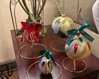 Holiday ornaments on stands