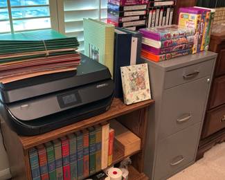 VHS tapes, printer, file cabinet and more 