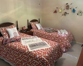 2 matching wood twin bed frames 