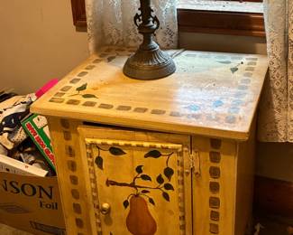 Painted wooden side table with shelves