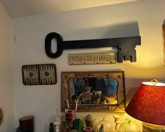 Backgammon board, Flower sign and Adirondack twig mirror