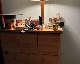 Vintage 1990 IKEA Kvintol beech & frosted glass table lamp
