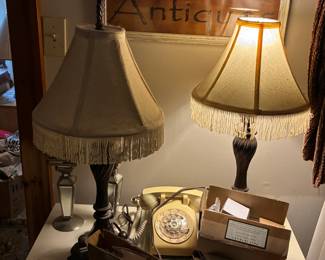Pair of bedside table lamps, plastic rotary phone
