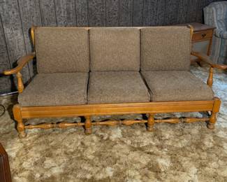 Mid Century Modern solid wood couch with cushions