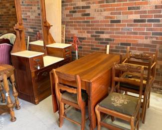 Antique drop leaf table and 4 chairs