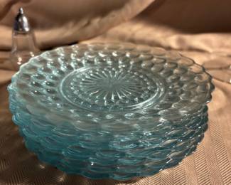 Blue green pressed glass dishes