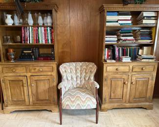 A PAIR of pine bookcase cupboards