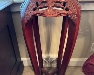 Asian carved stand w/ marble insert