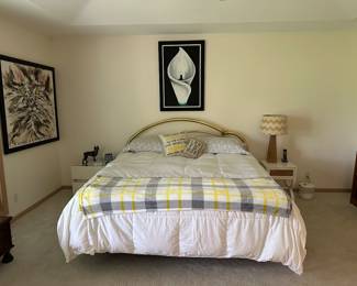 King bed with brass headboard