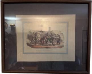 ii 17x21 Antique c. 1828 HandColored Lithograph Le Retour de la Fete... by Hjalmar Morner Le Villain Framed with Gallery Label