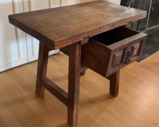 28x 14x23 Rustic Spanish Style Carved Wood End Table with Drawer