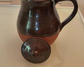 Vintage HandGlazed Terracotta Lidded Pitcher