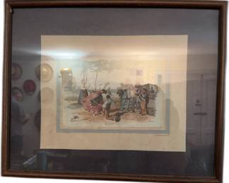 i 17x21 Antique c. 1848 HandColored Etching La Tarantella by Teodoro Duclere Cucinotta Framed with Provenance Label