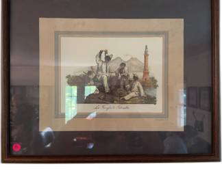vii 17x21 Antique c. 1832 HandColored Lithograph Famiglia di Pulcinella by Alessandro DAmora Framed with Gallery Label