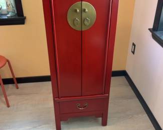 18x14x58 Chinese Style Tall Red Lacquer Cabinet