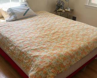 Queen Mattress with Red Upholstered Platform Bed