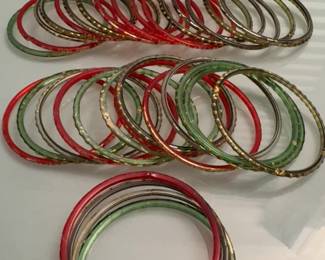Set of Multicolor Glass and Resin Bangles