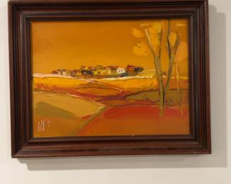 Original Vintage Abstract Landscape Oil Painting Professionally Framed and Signed