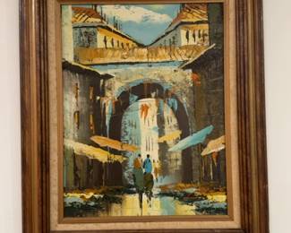 20x24 Original MidCentury European Street Scene Impressionist Oil Painting Professionally Framed