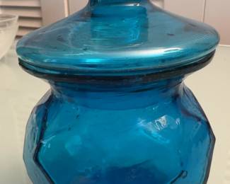 6 MidCentury Italian HandBlown Blue Glass Apothecary Jar with Lid