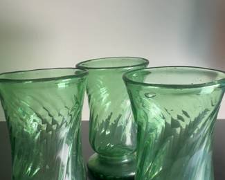 Set of 3 Vintage Italian HandBlown Green Swirl Art Glass Goblets