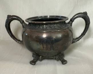 4 Vintage Silver Plate Footed Sugar Bowl with Monogram