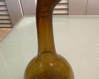 10 1960s Amber HandBlown Glass Bud Vase with Curved Neck