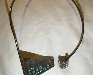 Vintage Italian 800 Silver Modernist Collar Necklace with Blue and Clear Stones 774 VI
