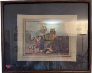 vi 17x21 Antique c. 1820 HandColored Lithograph Aquajolo by Rudolph Muller Framed with Gallery Label