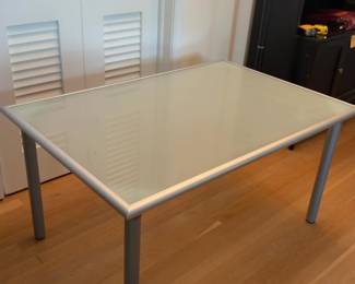 Modern Frosted Glass Top Desk with Silver Metal Frame