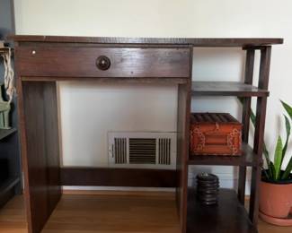 36x18x30 Rustic Dark Wood Writing Desk with Integrated Shelving
