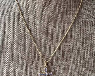 #22- $1250 - Levian 14kt gold cross with tanzanite & 18" rope chain - 7.4 gr