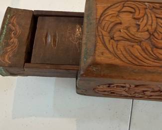 #105 - $70 - Indian carved tackle box / money box