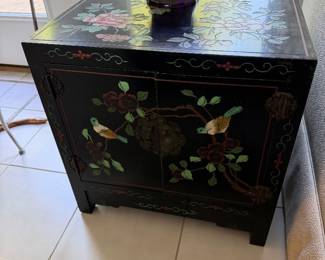 #28 - $140 - Asian black & floral double door side cabinet 20x20x20