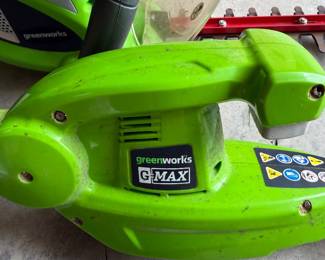 #107 - $160 - Three piece Greenworks yard tool set with battery charge