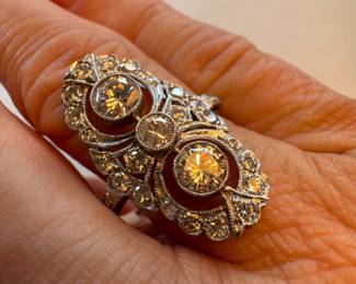 #1 - $3,800 - Vintage 3 stones Art Nouveau style ring 1.75ct diam sz 9