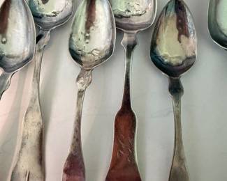 #62 - $120 - Set coin silver of 5 soons & 1 serving spoons 4oz appro