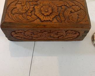 #105 - $70 - Indian carved tackle box / money box
