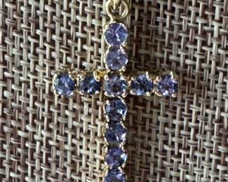 $1250 - Levian 14kt gold cross with tanzanite & 18" rope chain - 7.4 gr