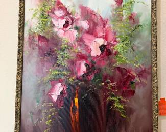 #68 - $150 - Decorative painting floral relief technique 27x41 signed