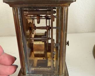 #19 - $70 - little French desk clock 3 x 2 1/2 x 4 1/4 marked SF has key - not signed