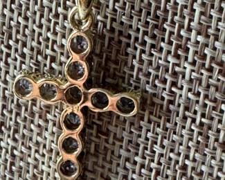 $1250 - Levian 14kt gold cross with tanzanite & 18" rope chain - 7.4 gr
