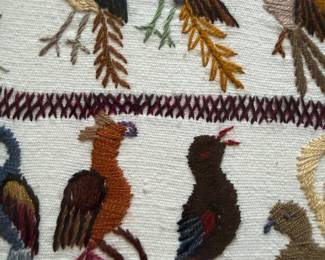 #10 - $90 - Framed textile artwork punch needle stylized birds in various color